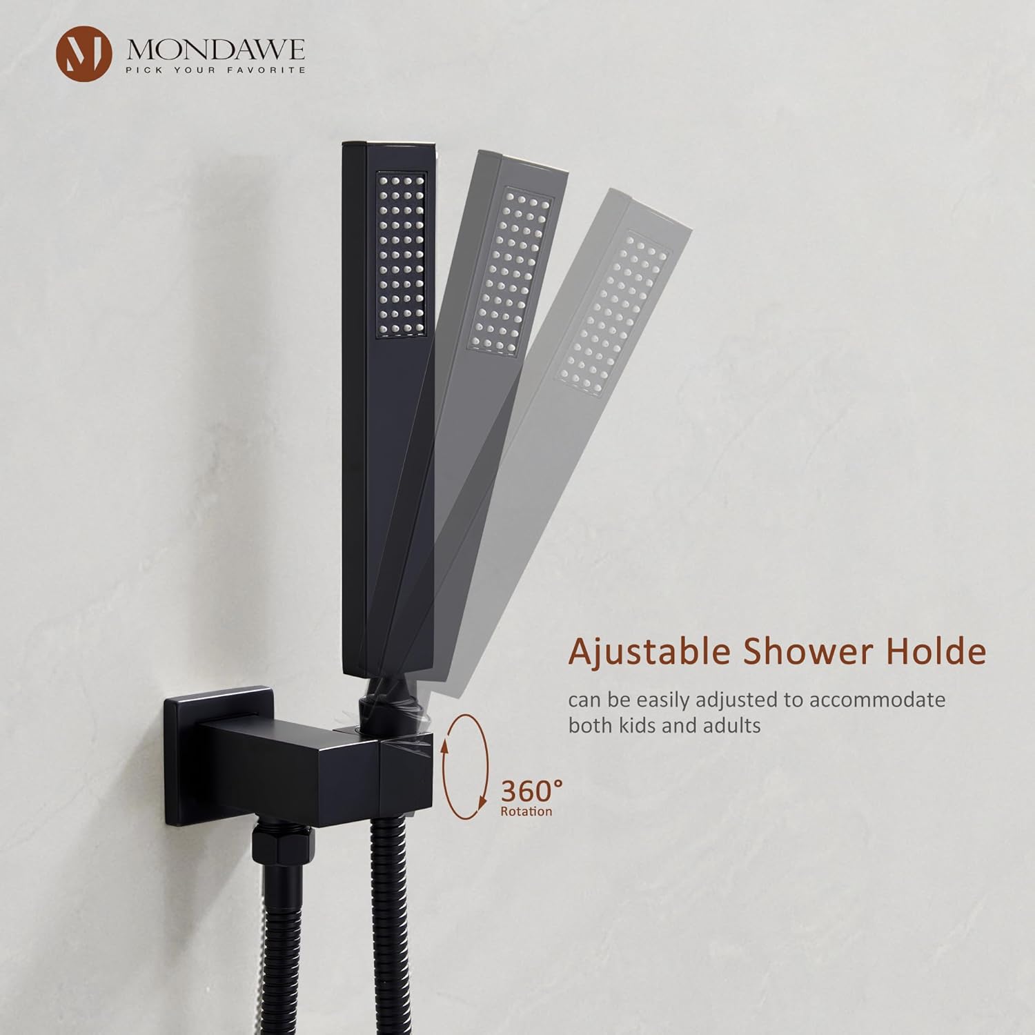 MONDAWE Handheld Shower with 360-degree adjustable holder