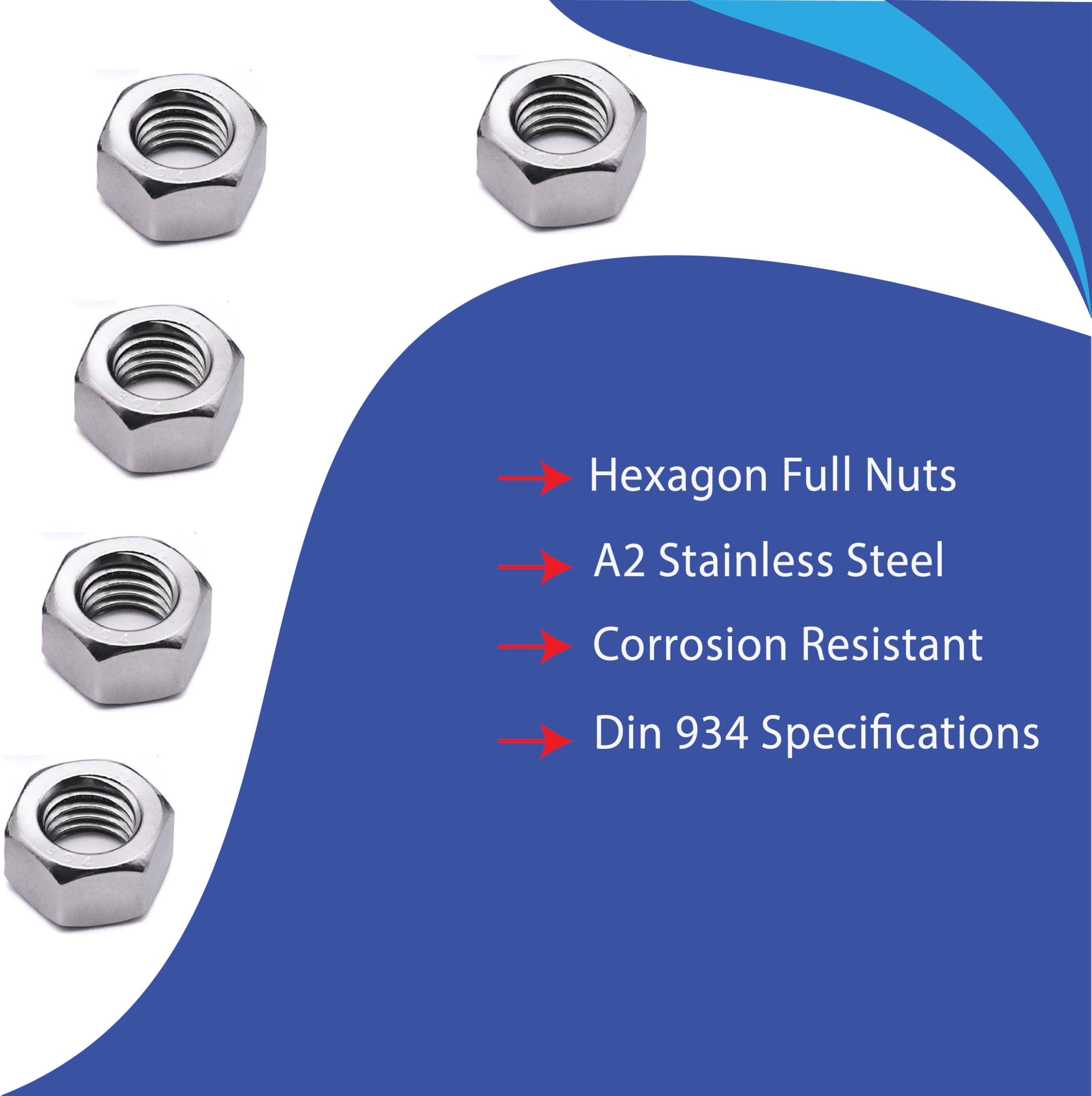 Hex Nuts Stainless Steel (20, M12 PACK), M12 X 20 PACK - Image 3