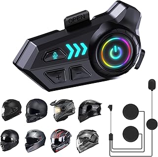 Motorcycle Helmet Bluetooth Headset, Helmet Speakers with 2 Type Mics,1000mAh Large Battery Motorcycle Headphones IP67/Automatic Answer/Call Music Control/Noise Cancellation/Wake up Siri
