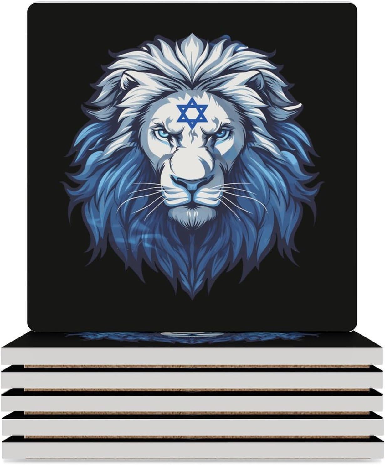 Flag of Israel Lion Jewish Israel Flag Coasters for Drinks Square Table Coasters Set Cup Mats with Cork Base