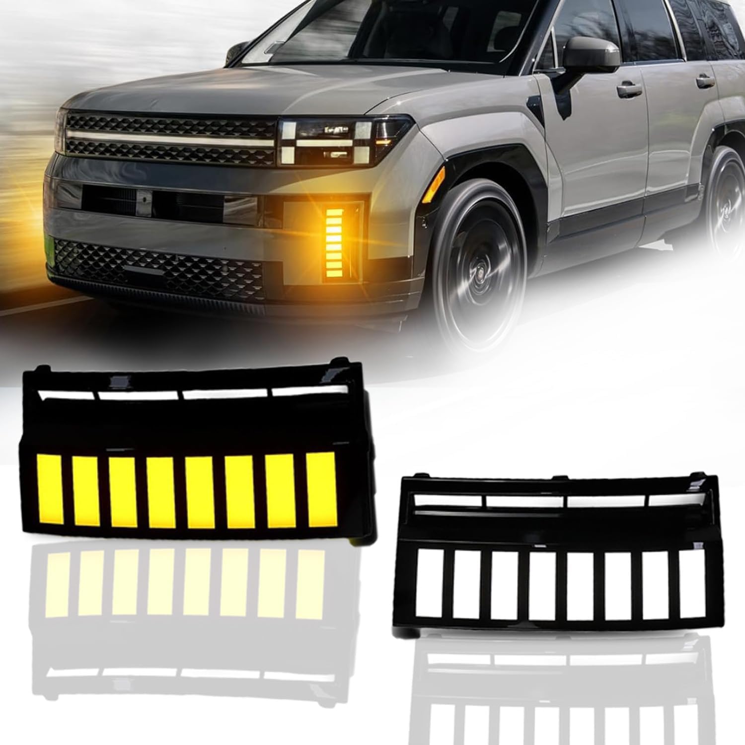 Front Bumper Fog Lights for Hyundai Santa FE 2024 2025-One Pair(L+R) LED Lamps Replacement front panel Trim, Function as Daytime Running Light & Turn Signal Light Water-proof Dust-proof