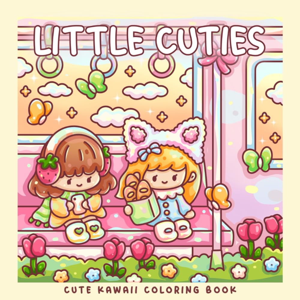 Little Cuties: Spring Kawaii Girls Coloring Book: Cute and Cozy Coloring Scenes for Kids and Adults