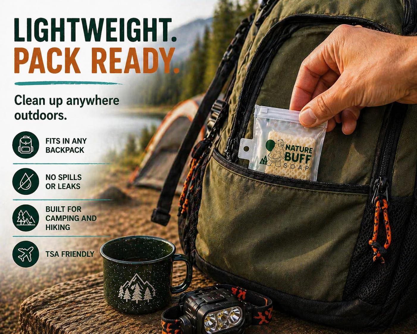 2-Pack Biodegradable Soap Unscented Travel-Sized Camping Soap Bars -All-In-One Backpacking Essentials Outdoor Recreation Soap Bar and Washcloth