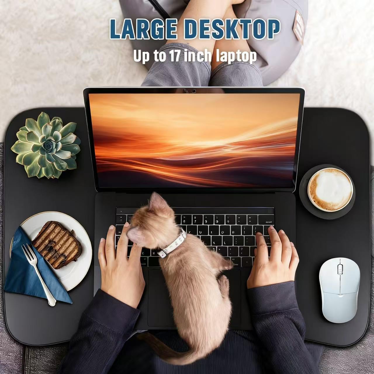 Biurko na laptopa do łóżka, Fayquaze składany stolik na laptopa z szufladą do przechowywania i uchwytem na kubek, stojak na biurko na laptopa stolik na łóżko taca do serwowania do jedzenia, czytania i pracy na łóżku kanapa sofa (czarny)