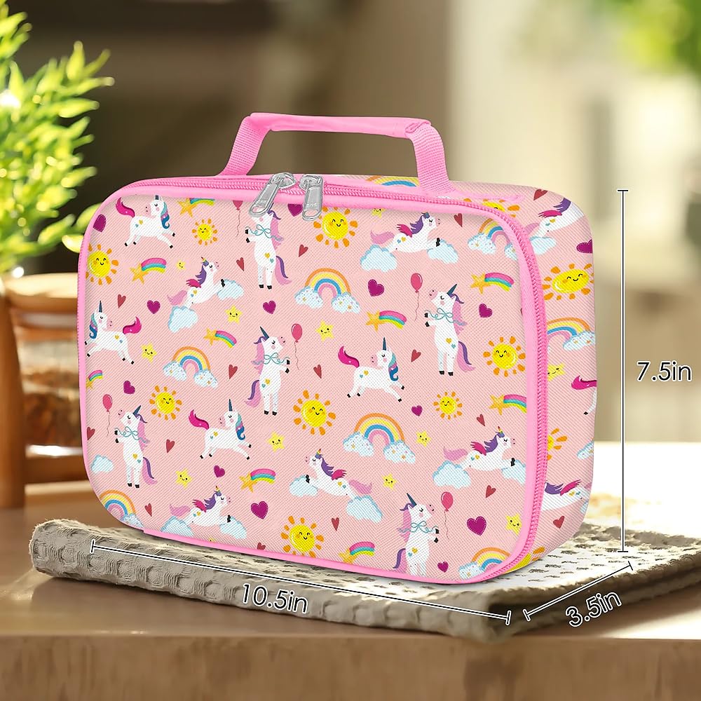 Bolsas de almuerzo con diseño de unicornio para niñas, lonchera aislada para niñas, adolescentes, escuela, trabajo, oficina, viajes, picnic, impermeable, a prueba de fugas, portátil