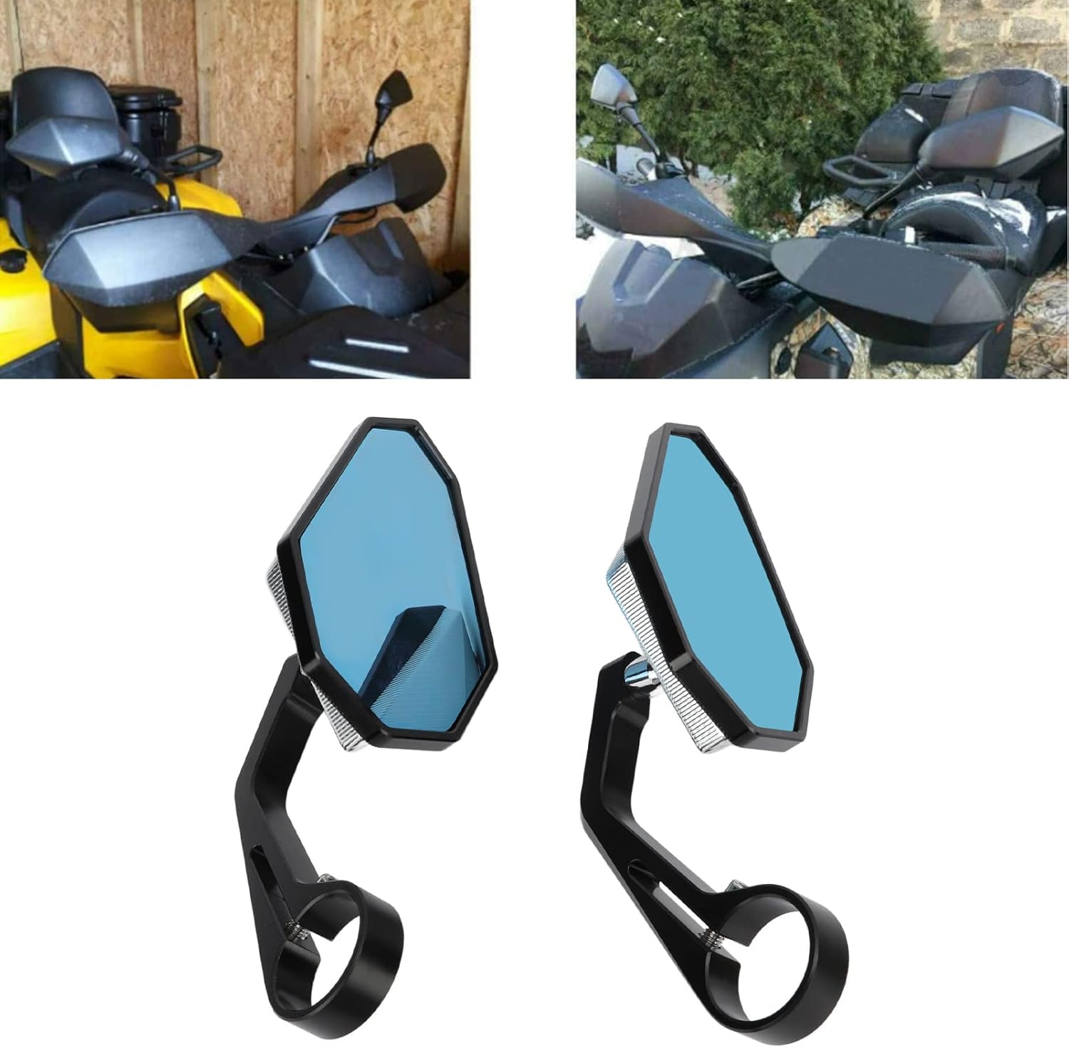 Pair Bar End Rearview Mirrors – Flat Blue - Optical Mirror for 13–14mm & 17–19mm Handlebars – CNC Aluminum - Universal Fit for Chopper Cruiser Bikes (Black and White)