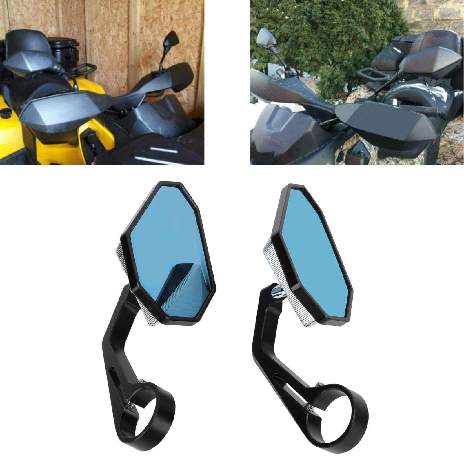 Para Lusterek Wstecznych Motocykla, Stop Aluminium CNC, Płaskie Niebieskie Lusterka Przeciwodblaskowe na Końcu Kierownicy, Uniwersalne do Rowerów Typu Naked i Street (czarny biały)