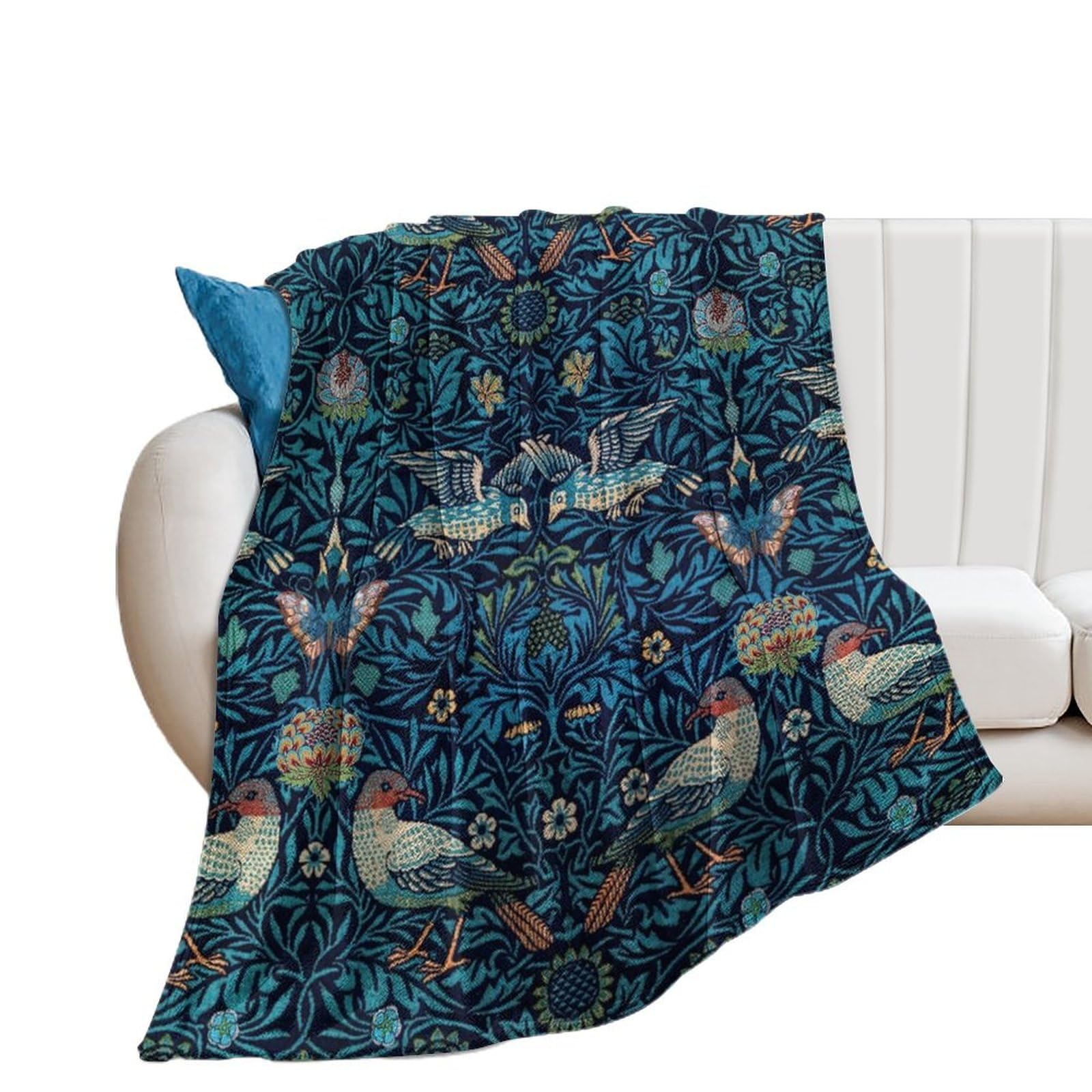 Coalho Vintage Boho William Morris Florals Blankets Super Soft Flannel Throw Rustic Spring Garden Animals Birds Butterflies Damask Designs Throw Soft Cozy Bedding Bedroom Blanket-180W×200L Cm