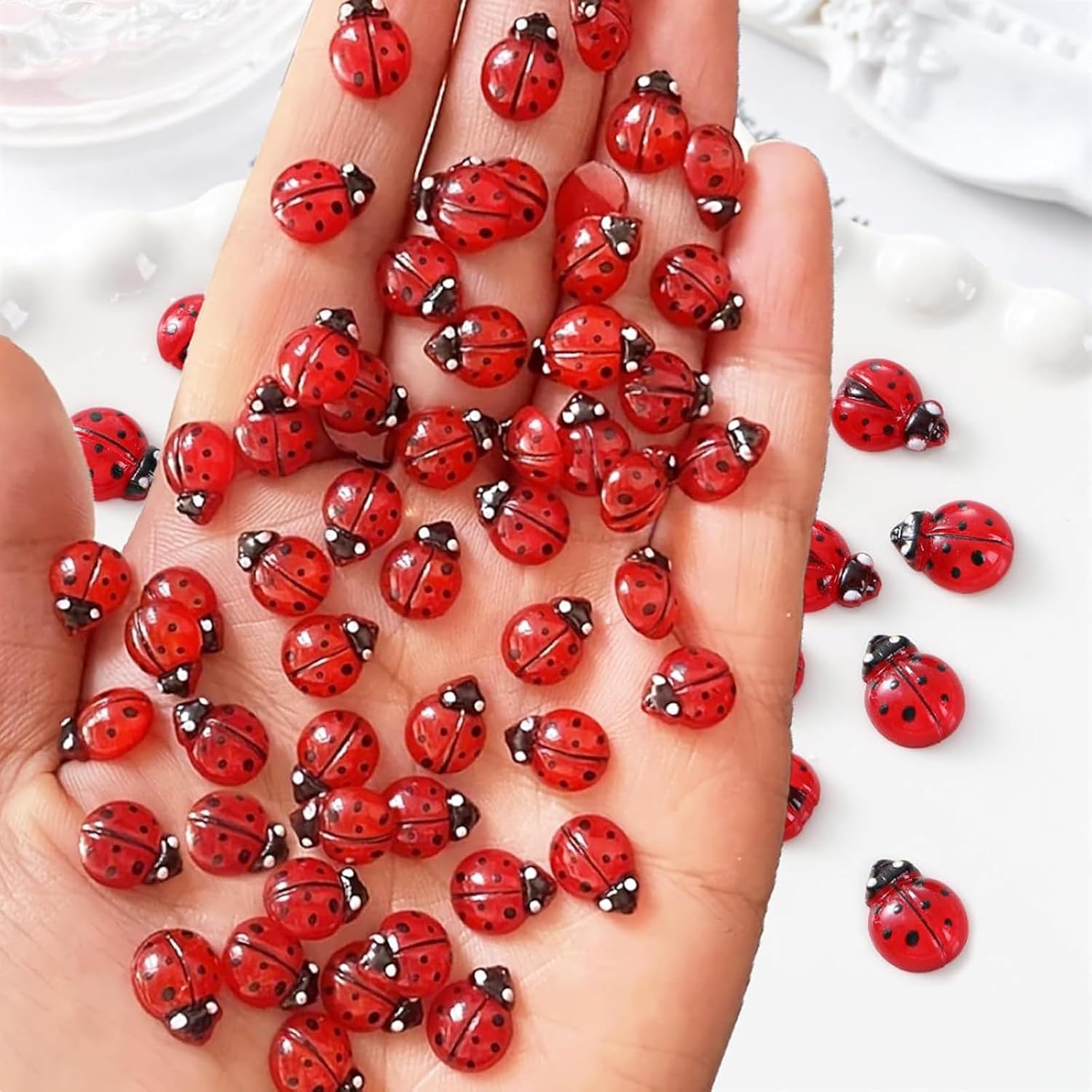 50Pcs Ladybug Nail Charms 3D Red Insect Nail Art Charms Cute Seven-Spotted Ladybug Nail Design Resin Nail Gems Jewelry Spring Summer Nail Art Supplies for Women DIY Acrylic Nail Art Decoration