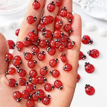 50Pcs Ladybug Nail Charms 3D Red Insect Nail Art Charms Cute Seven-Spotted Ladybug Nail Design Resin Nail Gems Jewelry Spring Summer Nail Art Supplies for Women DIY Acrylic Nail Art Decoration