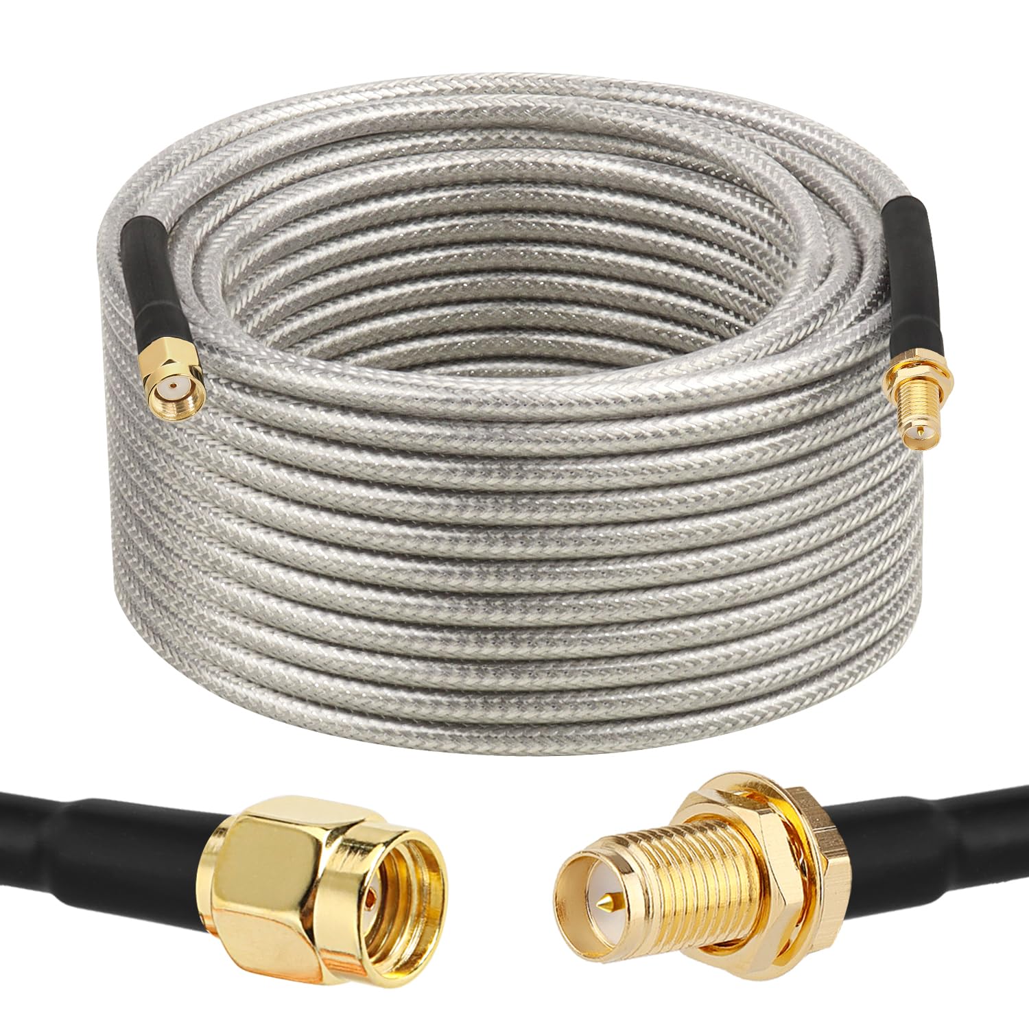 Cavo coassiale da RP-SMA maschio a RP-SMA femmina, 15 m, cavo coassiale RG58 con montaggio a pannello, connettore placcato oro, cavo di prolunga RF a bassa perdita per antenna WiFi, router, FPV, SDR