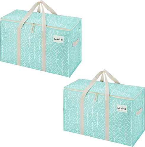 Miniatura 28 de VENO - Paquete de mudanzas, cajas de almacenamiento para embalaje universitario con tapas alternativas, para dormitorio, extragrande, asas Verde