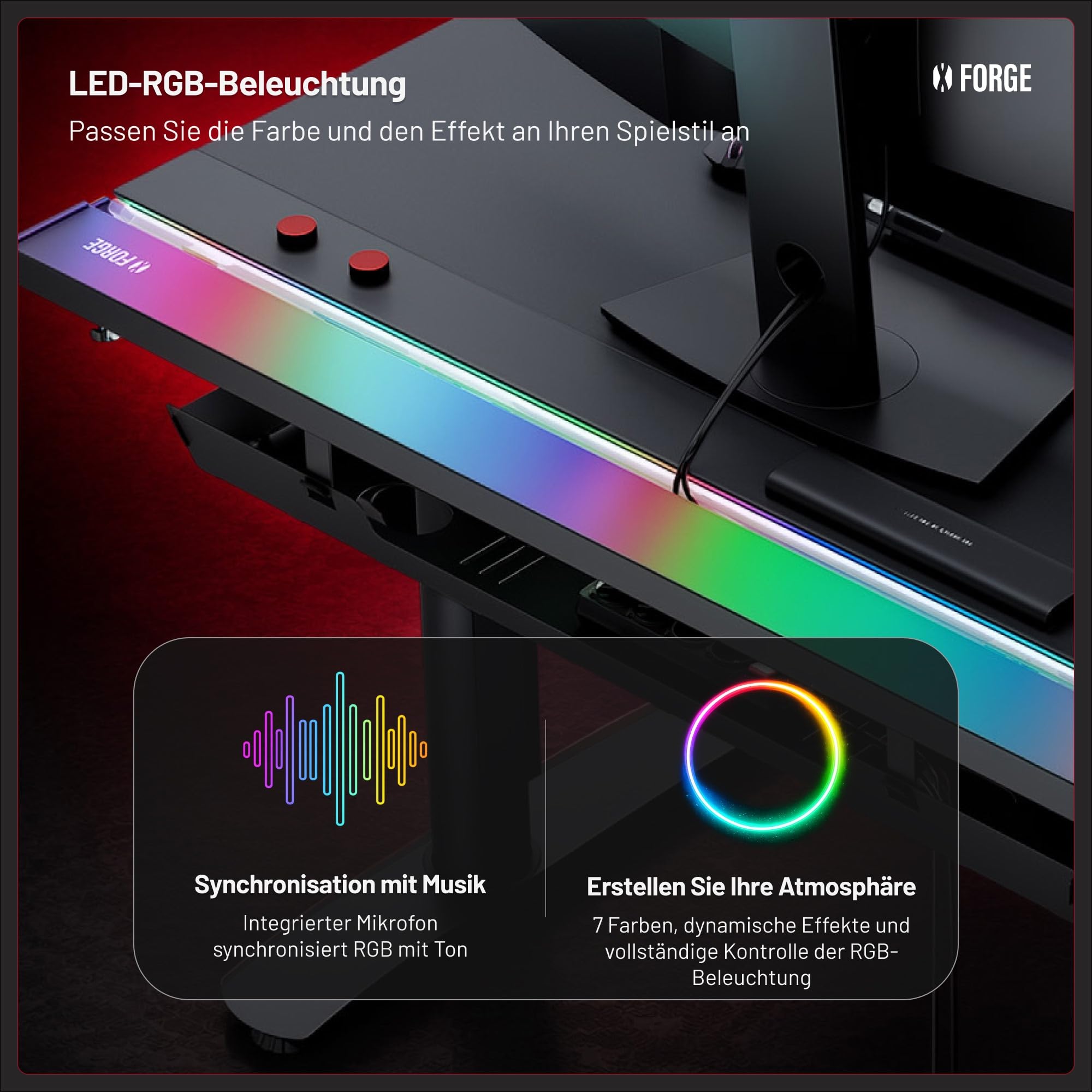Diablo Gaming Schreibtisch höhenverstellbar Gaming Tisch RGB LED, 140x70 cm | Computertisch, PC Tisch elektrisch höhenverstellbar, Kabelmanagement, Headsethalter, Getränkehalter, ergonomische Tischplatte