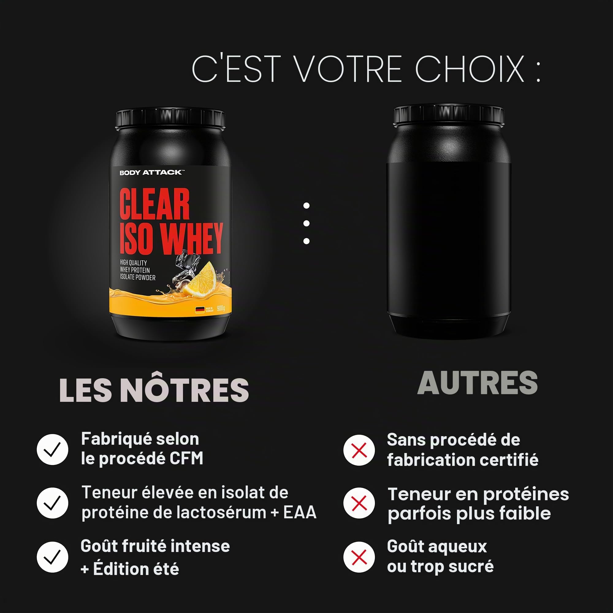 Body Attack Nutrition | Clear Iso Whey (900g) | Clear whey | Rafraîchissante et ultra protéinée - Cerise