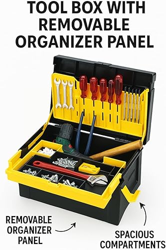 Miniatura 2 de Caja Organizadora de Herramientas Compacta con Bandeja Extraíble  Caja de Herramientas de Plástico Resistente con Compartimentos para DIY,
