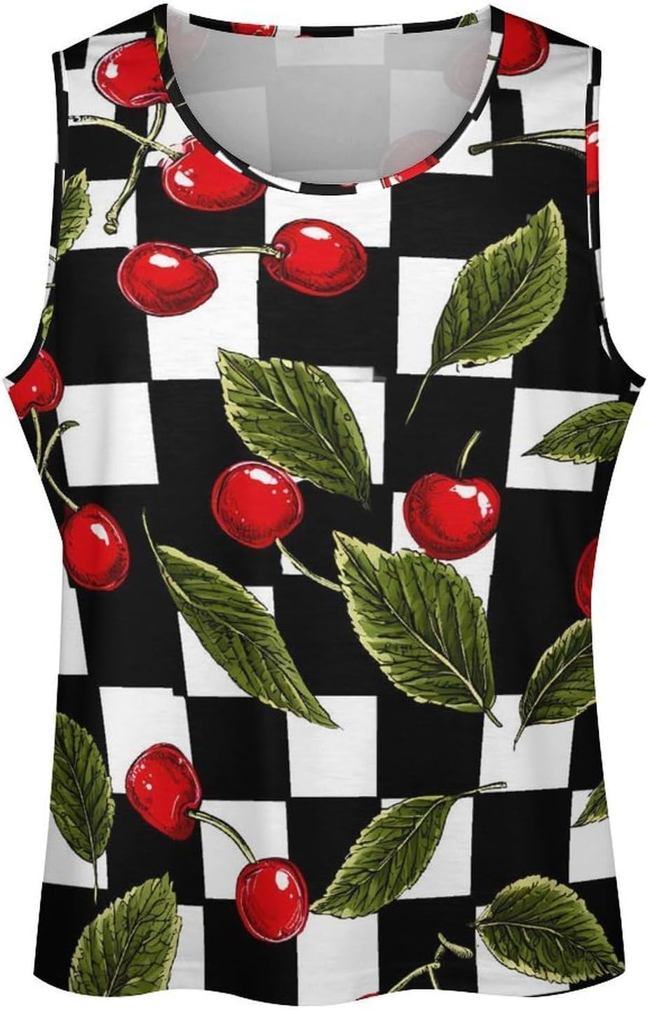 Black And White Checkered Cherry Men Tank Top Workout Shirt Muscle T Shirt 5XL