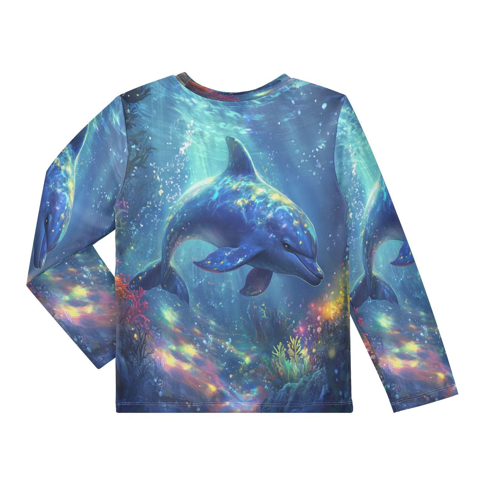 Dolphin Coral Turquoise Rash Guard Shirt for Boys Sun Protection Shirt for Swimming Pool Beach UPF50+ 7-8T