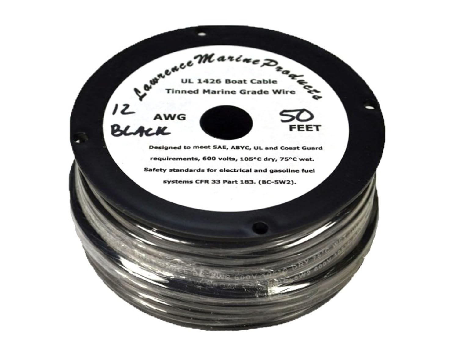 12 AWG Tinned Marine Primary Wire, Black, 50 Feet