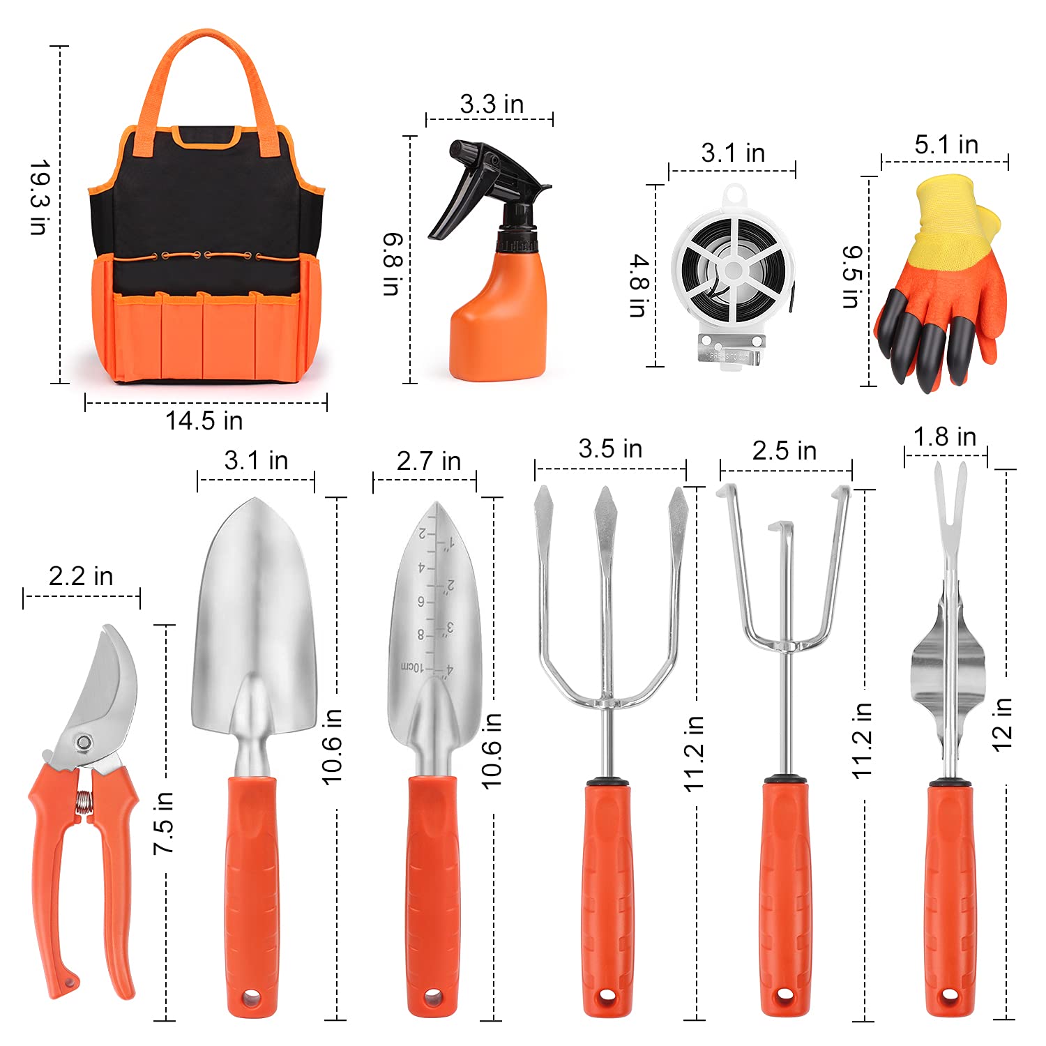 Gartenwerkzeug-Set, 32-teiliges Gartenwerkzeug-Set, robustes Gartenwerkzeug mit rutschfestem Gummigriff und robustem Aufbewahrungs-Organizer, Gartenarbeit, Geschenke für Damen und Herren