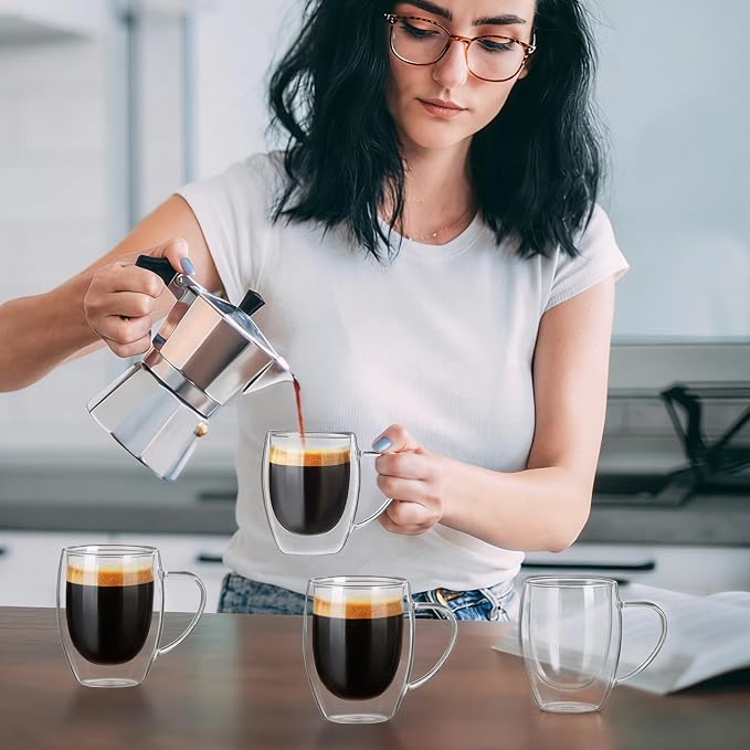 Set de 4 tazas de vidrio doble pared para café 350 ml miniatura 7