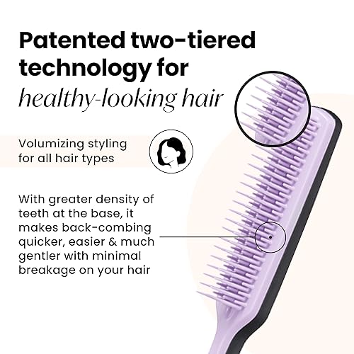 Miniatura 2 de Tangle Teezer El peine voluminizador definitivo, peine con dientes de dos niveles para volumen y textura, y todo tipo de cabello, lila y negro