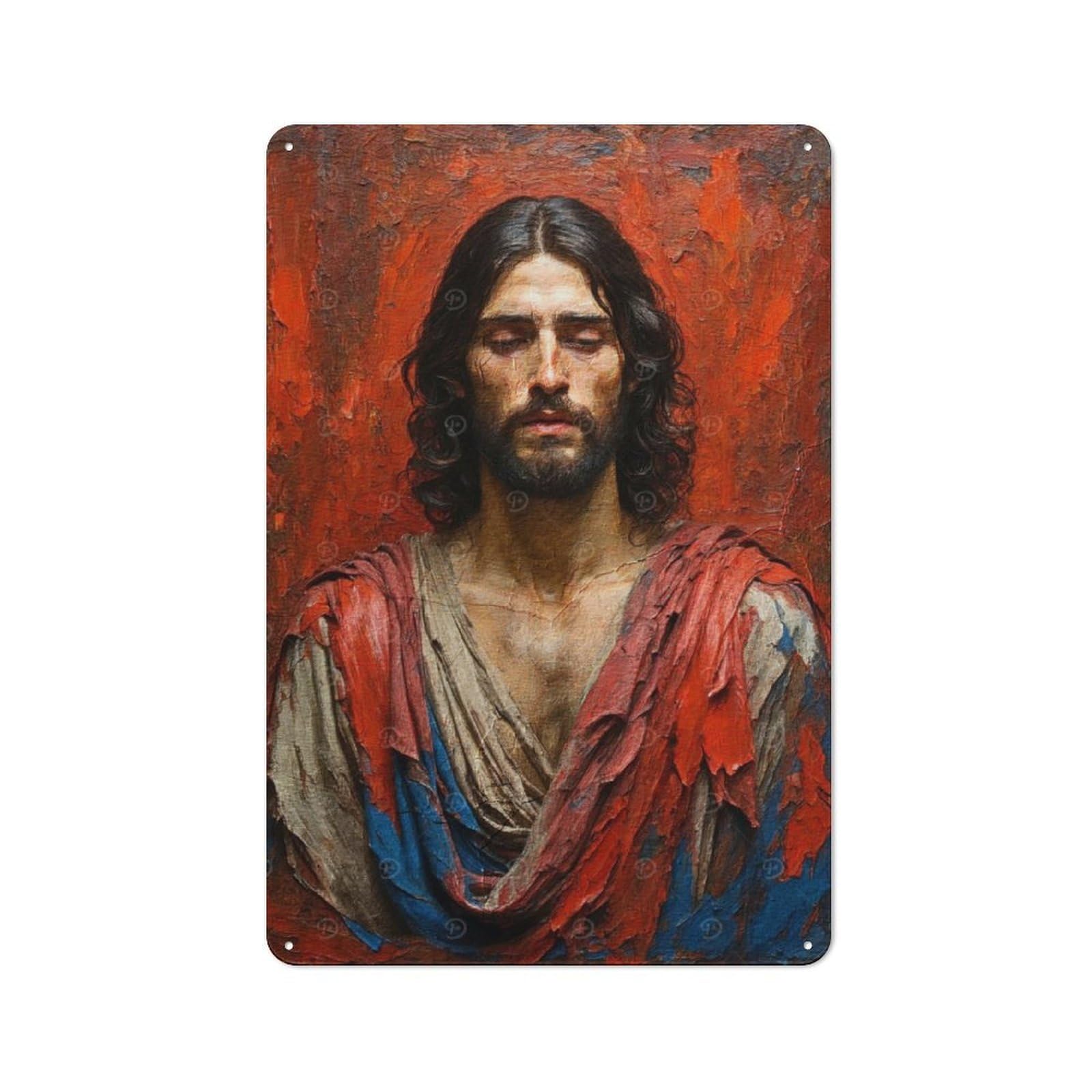 Junmoney Jesus In Redand Blue Robe Vintage Metal Wall Sign 30X20cm For Café Or Restaurant, For Metal Sign Collectors, For Garage And Workshop Walls