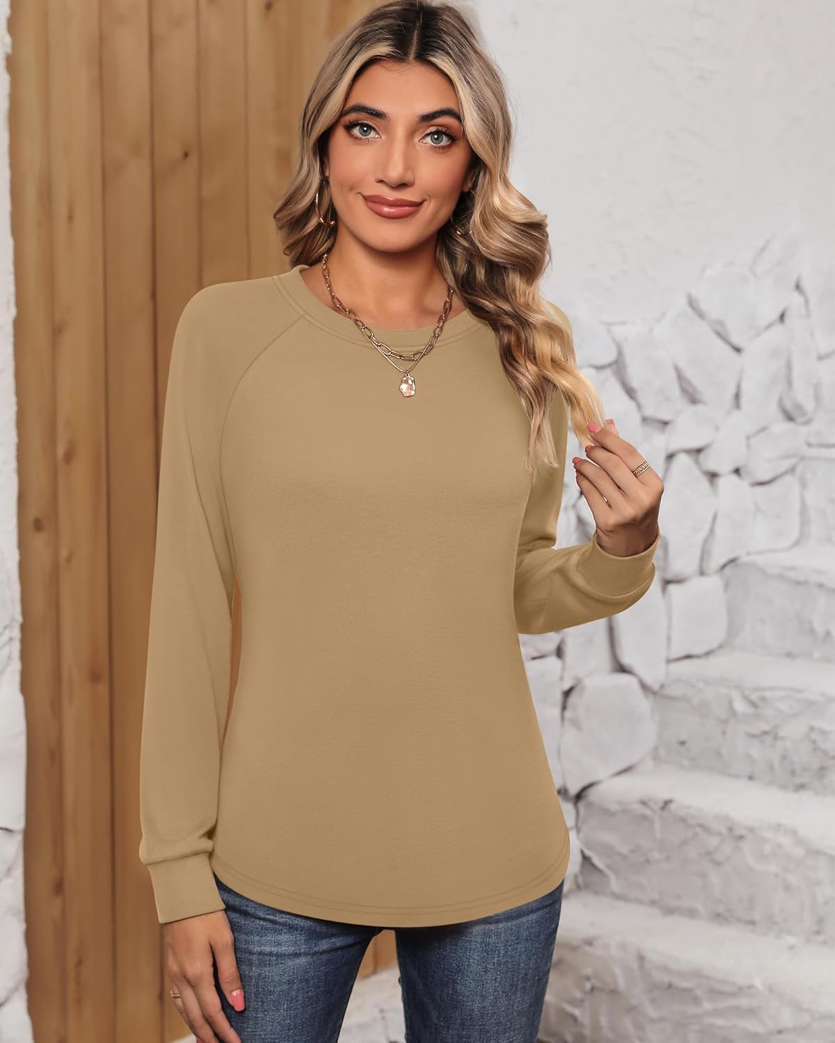 Ficerd 3 Pack Womens Long Sleeve Sweatshirt, Crewneck Loose Fit Casual Tunic Tops, Fall Winter Solid Basic Pullover - Image 2