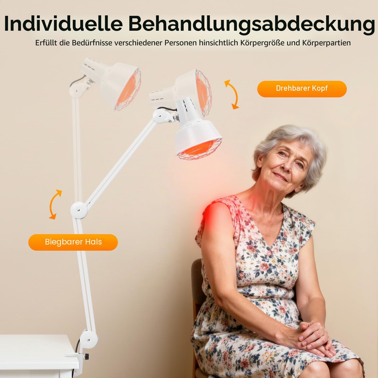 275W Infrarotlampe Rotlicht Wärmelampe Klemme Hitze Therapie Wärmelampe Physiotherapie Schmerzlinderung E27 für Behandlung