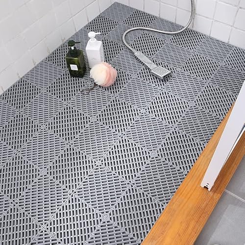 Soujoy SO-DRAINFLOORMAT-GRAY-12P 12 Pieces Modular Interlocking Cushion, 11.6 Inch X 11.6 Inch Rubber Floor Tiles With Holes, Non-Slip Splicing Drainage Mat For Pool Shower Bathroom Kitchen Patio Balcony Yard Pet Area thumb #4