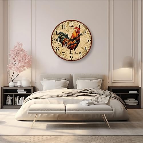 Miniatura 8 de Reloj de pared de gallo de 24 pulgadas, retro, silencioso, sin tictac, fácil de leer, funciona con pilas, relojes de pared grandes decorativos para