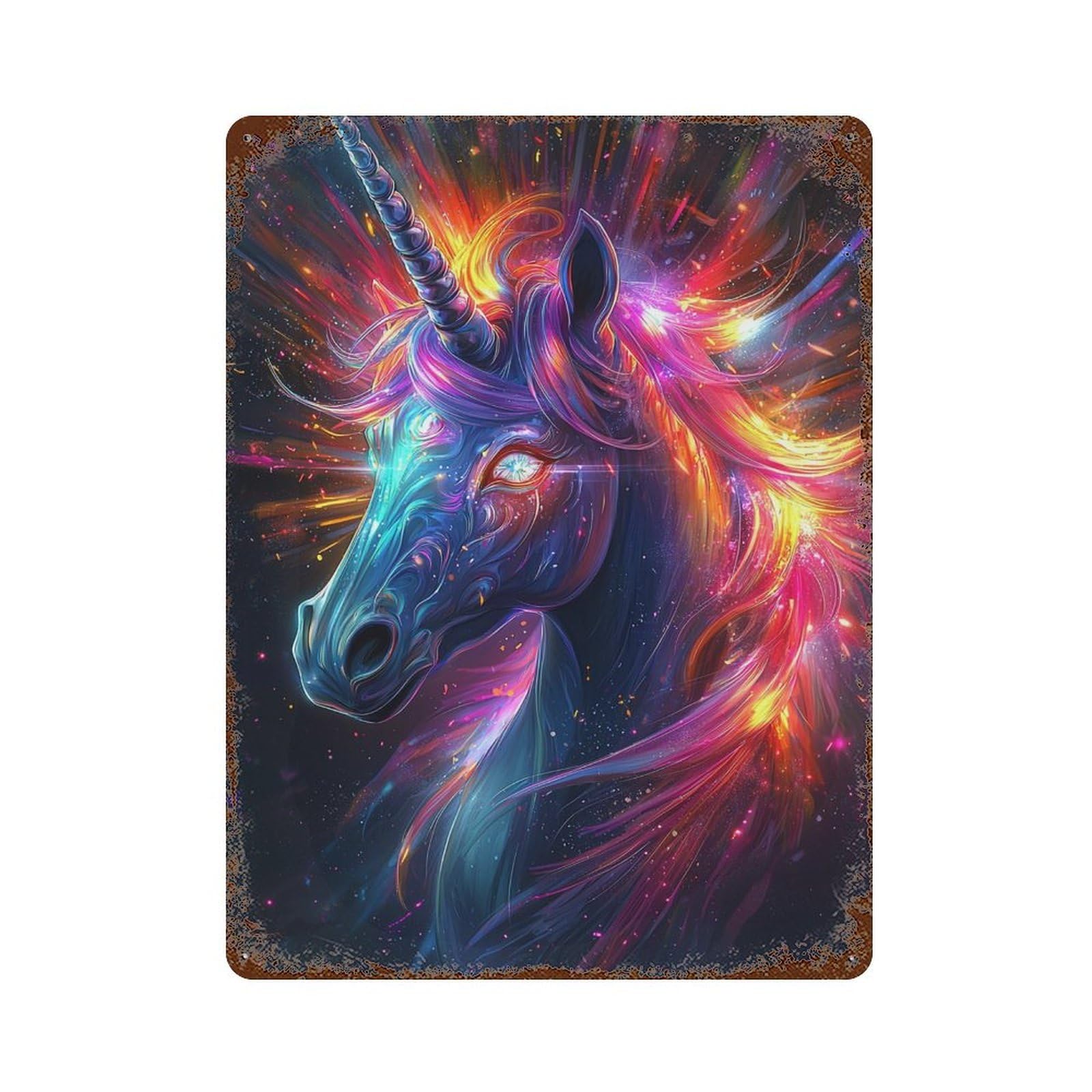 Colorful Unicorn Art Print-2 Rustic Tin Plaque 15.7"x11.8", Rustic Home Decor for Office, Studio And Wall Decor