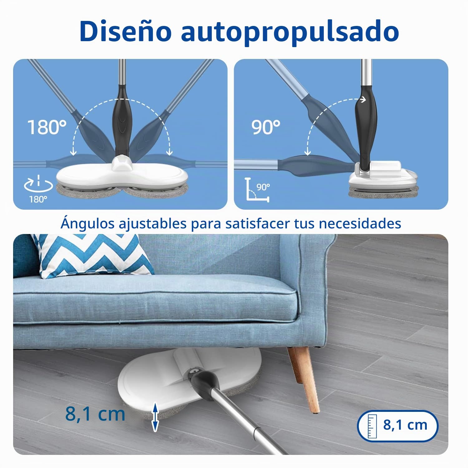 GOBOT Trapeador eléctrico para limpieza de suelos, mopa giratoria inalámbrica motorizada para azulejos de madera dura, suelo laminado, limpieza diaria ligera