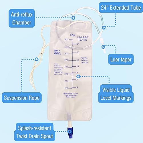 Miniatura 2 de Bolsas de nefrostomía de 27.1 fl oz con tubo de silicona de 24 pulgadas, bolsa de drenaje de orina con válvula de drenaje giratorio, paquete de 3