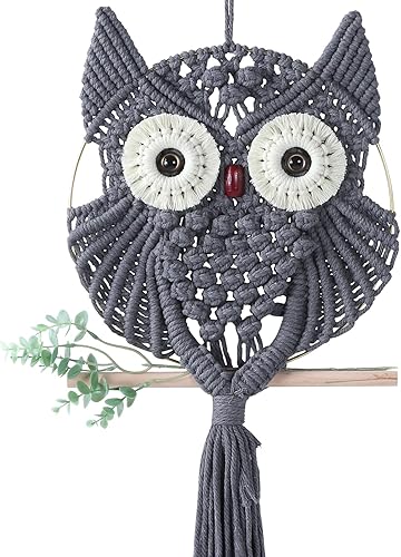 Miniatura 14 de MVSUTA Owl Burgundy Cotton Handmade Macrame Wall Hanging Tapestry Home Decor Art and Red Craft Wonderful Decoration Woven Boho Ornament for Office