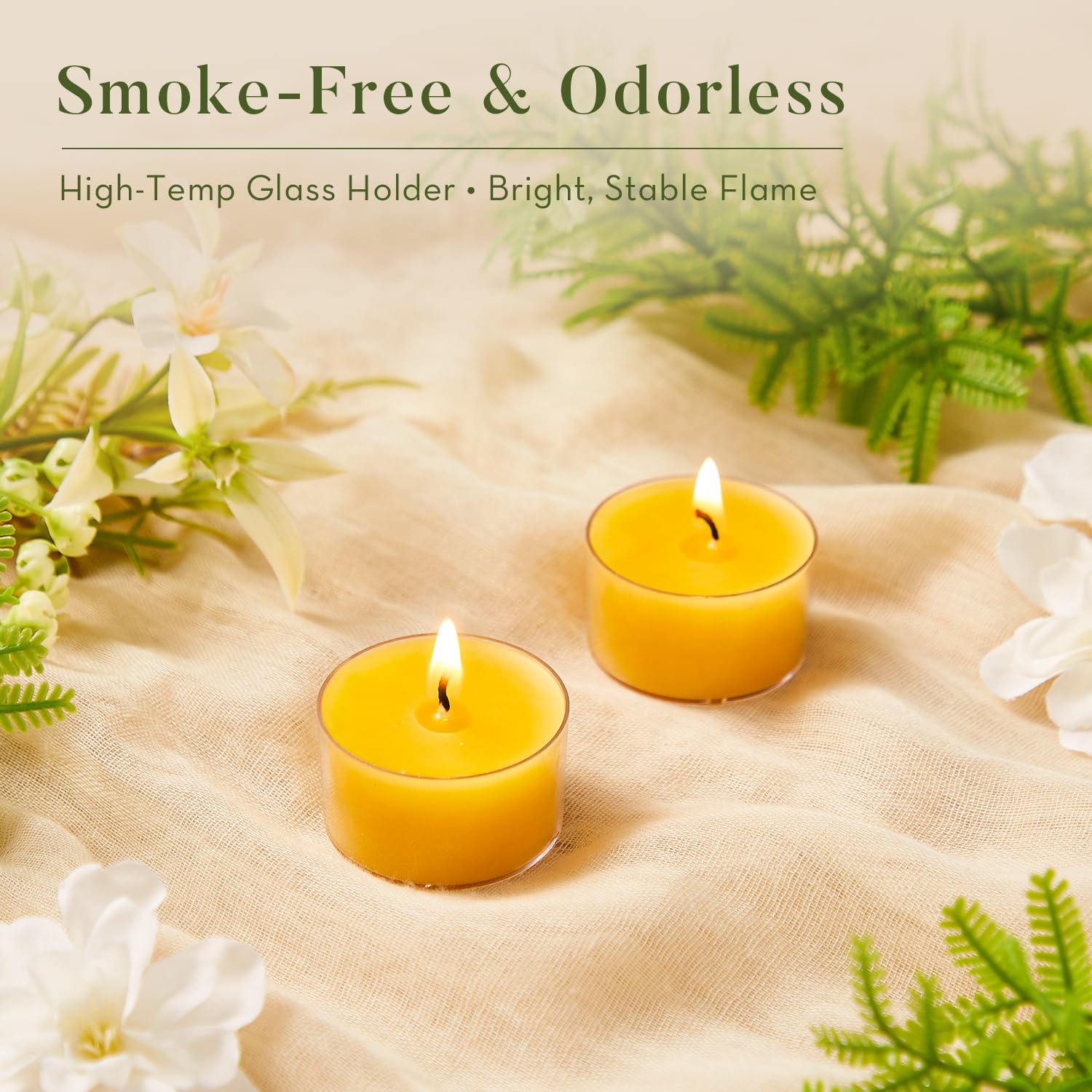 Ashlux Velas de Cera de Abeja Amarillas, 6 Horas – 48 Unidades | Vaso Acrílico Transparente. Ideales para Fiesta, Boda y Hogar – Cera de Abeja Natural