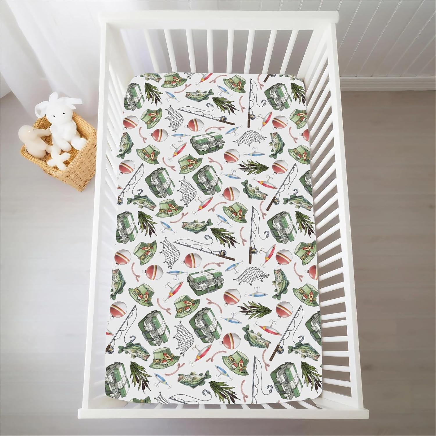 Retro Bass Fish Lures Baby Crib Sheets for Boy Girl Outdoor Fishing Lovers Gift Soft Snug Fitted Crib Mattress Covers for 52''x28'' Standard Crib & Toddler Mattress Gone Fishing Adventure Baby Sheets