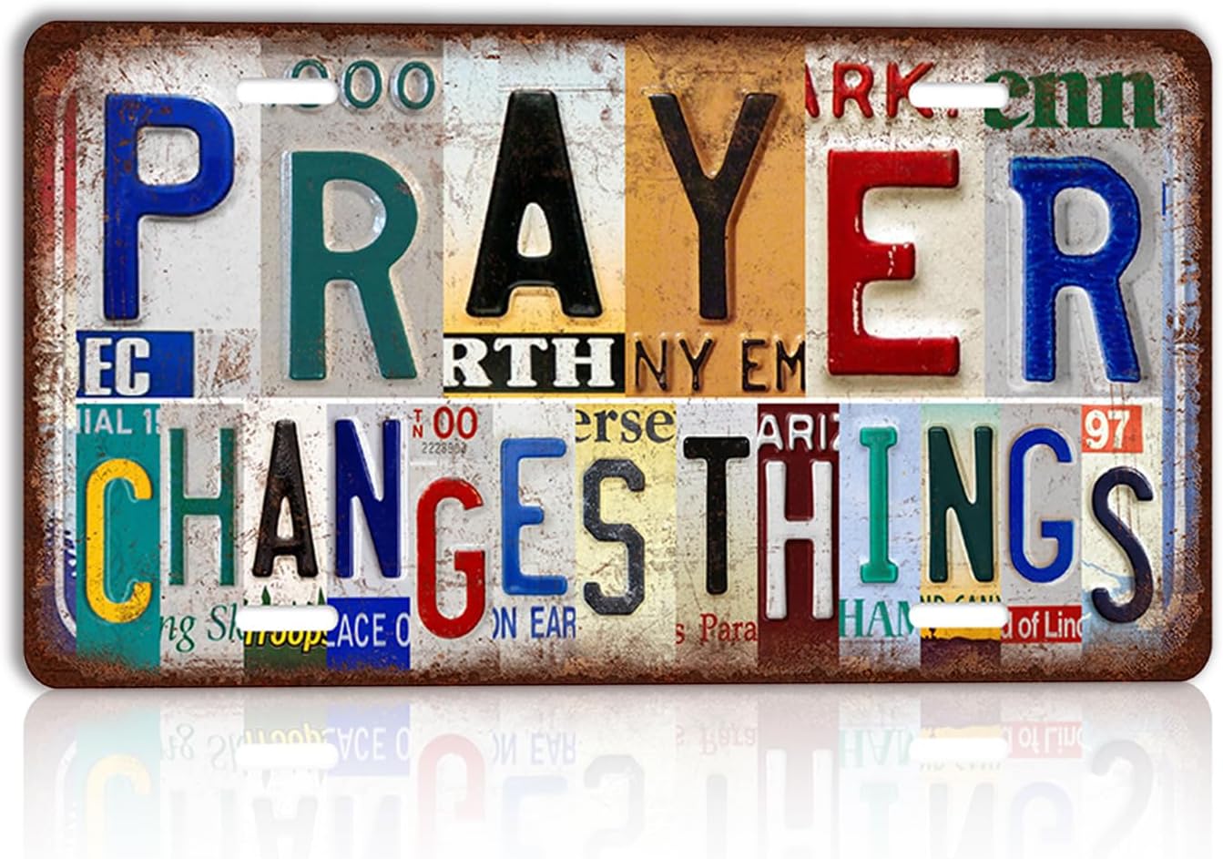 Vintage Metal Sign Prayer Changes Things License Plate Wall Decor Gift for Christian 12×6 Inches