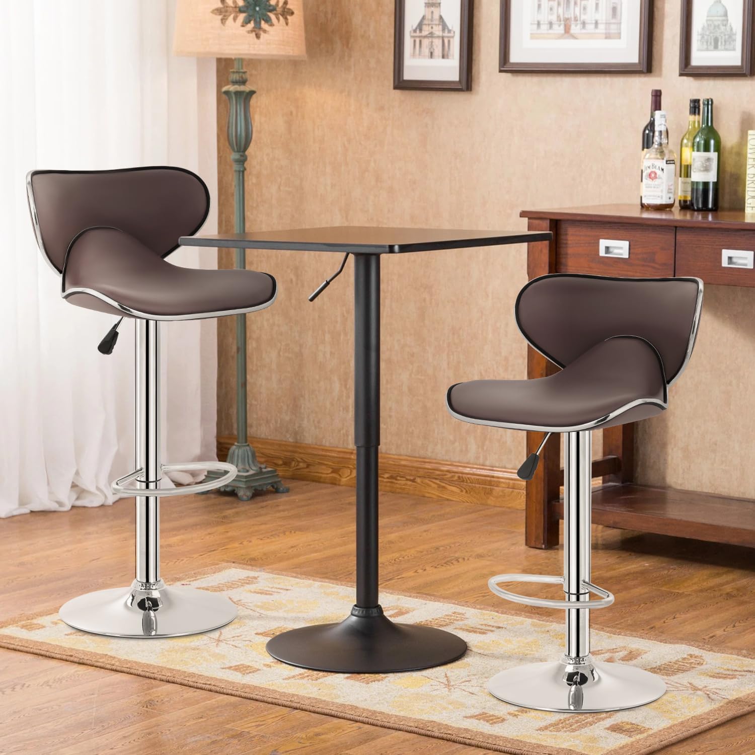 BestOffice Bar Stools Set of 2, Counter Height Adjustable Bar Stools with Back Bar Stool PU Leather Swivel Bar Stool Kitchen Counter Bar Stools Dining Chairs