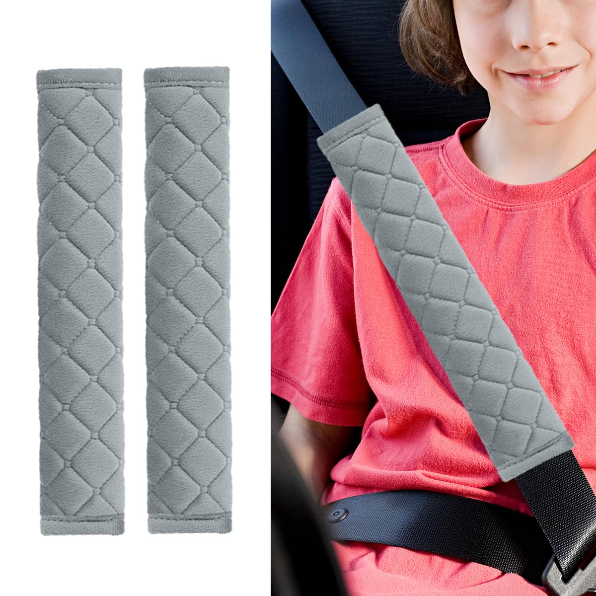 JOYCOURT 2PCS Universal Car Seatbelt Pad Cover, Long Crystal Velvet Shoulder Cover Kit for Adults and Children, Helps Avoid Friction on Shoulder and Neck, Fits All Cars and Packs