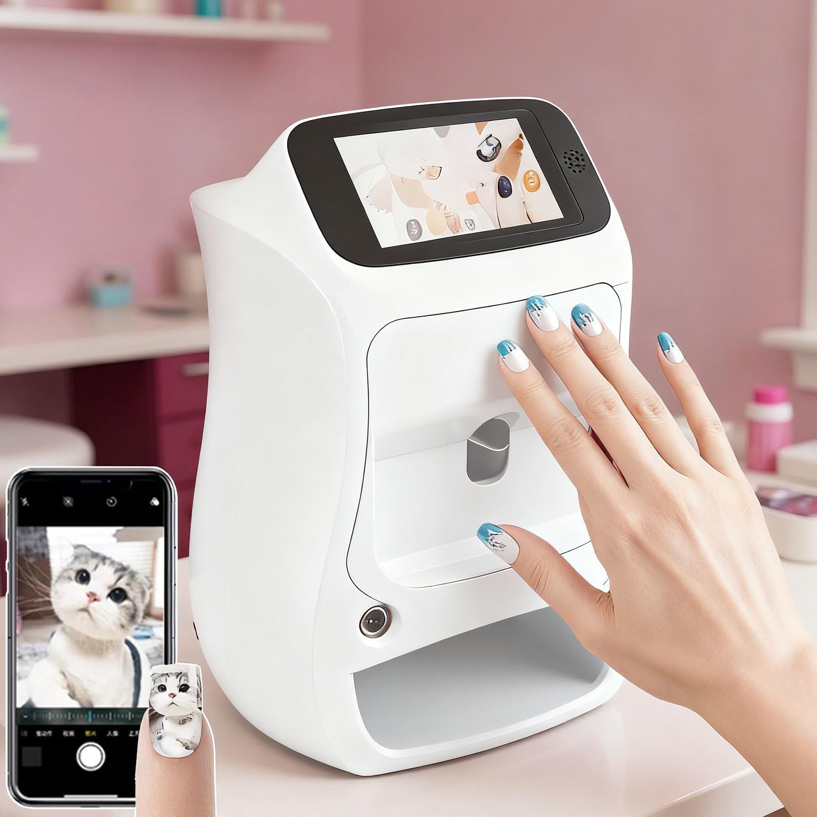 3D-Nagelkunstdrucker, Digitaler Nageldrucker Mit über 1000 Nagelbildern, Nagelkunstmaschine Mit Touchscreen, 10 Sekunden Fertig, Unterstützt WLAN/DIY