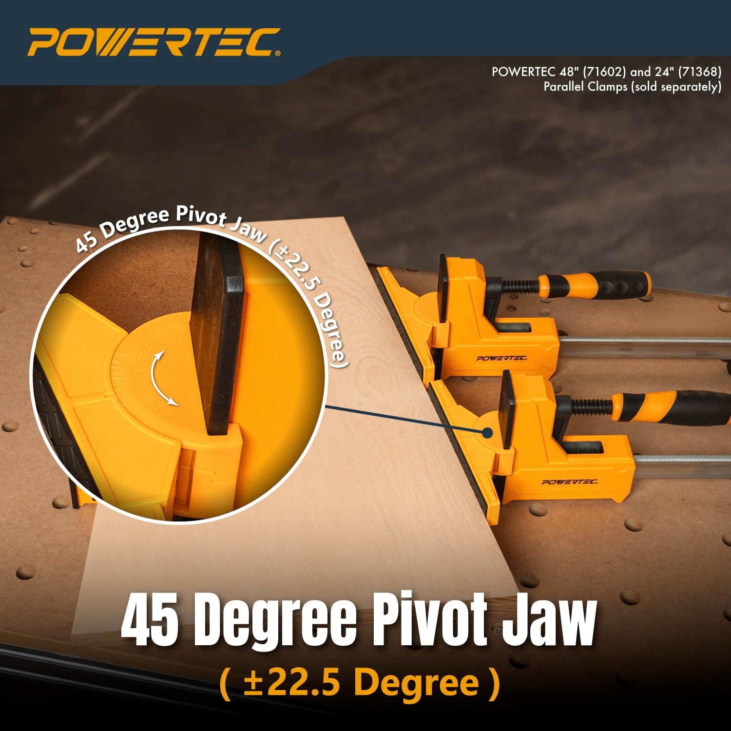 POWERTEC Swivel Jaws for Parallel Clamps, 4 Pack - Add-On Pivot Jaws for Irregular Shapes, Cabinet Door & Frame Gluing, Compatible with Most Standard Parallel Clamps (72156-P2)