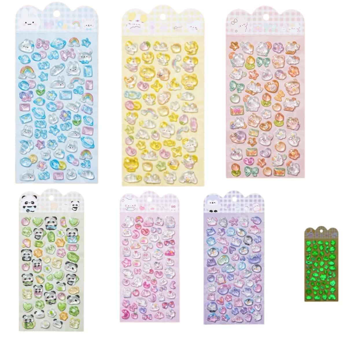 3D Cute Puffy Stickers, 6 Sheets Glow in Dark, for Water Bottles Laptop 450+ Unique, Zero Duplicates, Bubble Texture, Waterproof, Residue-Free, for Scrapbooking, Bullet Journal, Gifts, Classroom