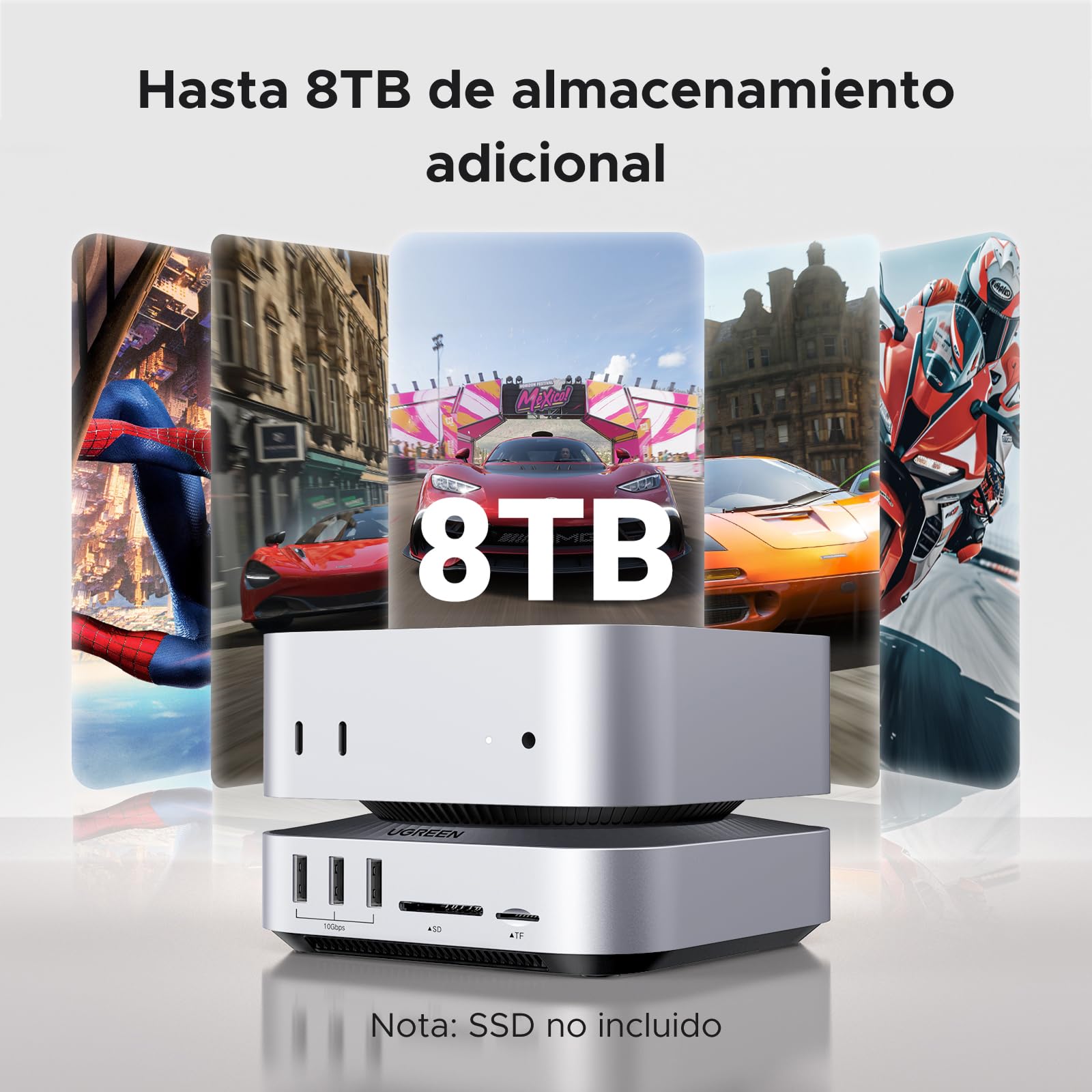 UGREEN USB4.0 40Gbps Docking Station Compatible con Mac Mini M4 y M4 Pro | con Carcasa M.2 NVME SSD 40Gbps, HDMI 8K 30Hz, 5*USB 4A1C 10Gbps Rápida , Lector de tarjetas SD TF 312MB/s, Audio de 3,5mm