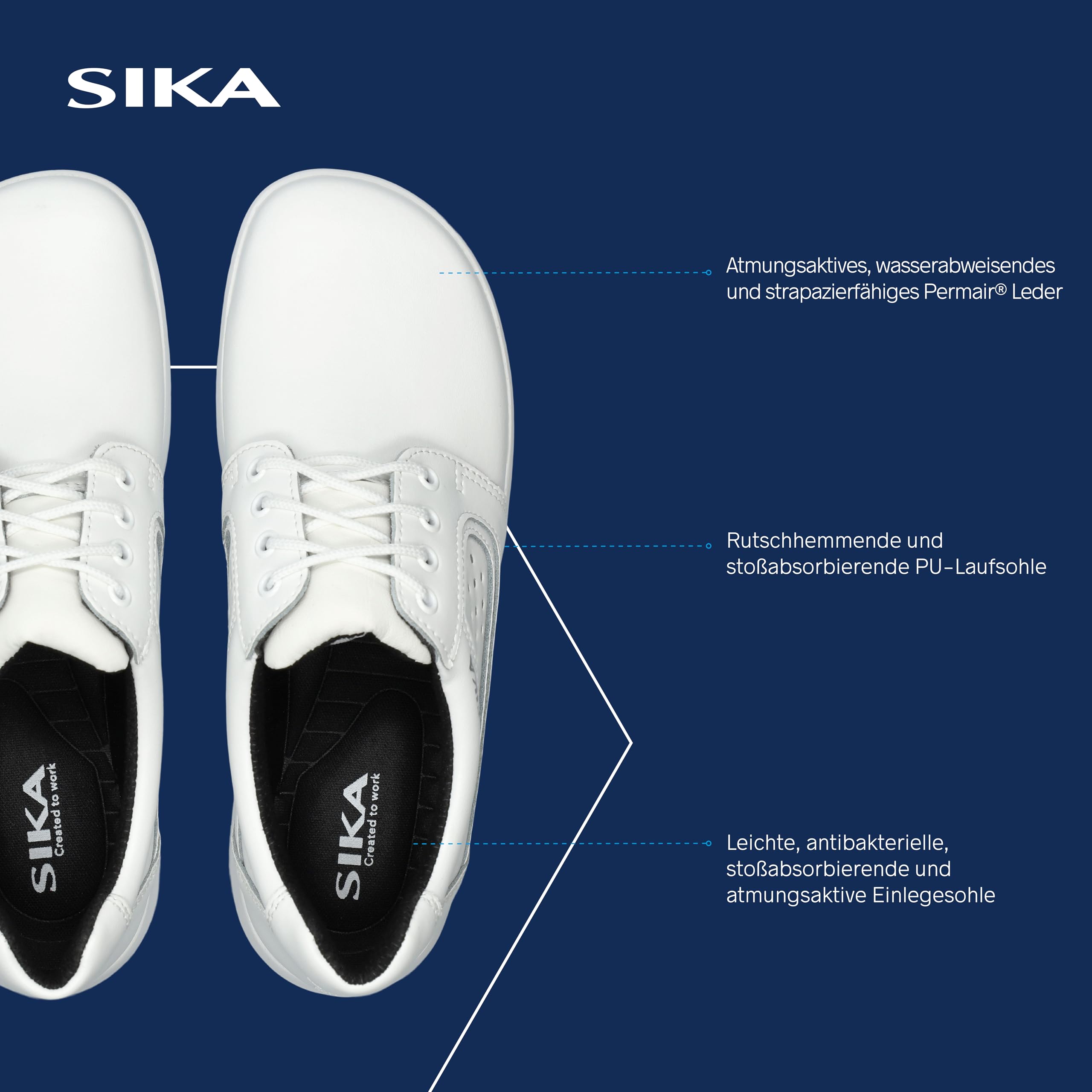 SIKA Optimax Unisex-Schnürschuh, bequemer Schuh für Krankenhauspersonal, rutschfeste PU-Sohle, perforiertes Permair Leder, antibakterielle, waschbare Innensohle für den Medizin & Dienstleistungssektor