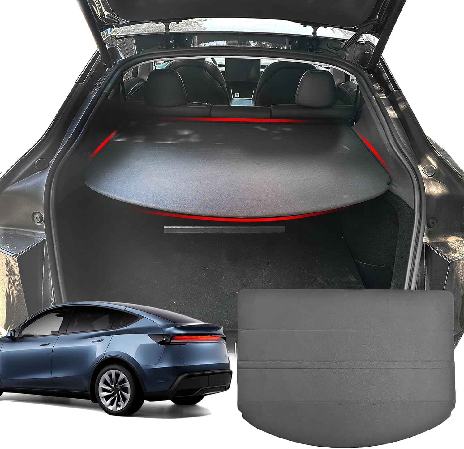Cargo Cover for 2025 2026 Tesla Model Y Juniper Accessories,Foldable Trunk Cover Organizer Security Cover Shielding Shade Tonneau Cover Protector for All New Tesla Model Y Juniper（Drak Gray）