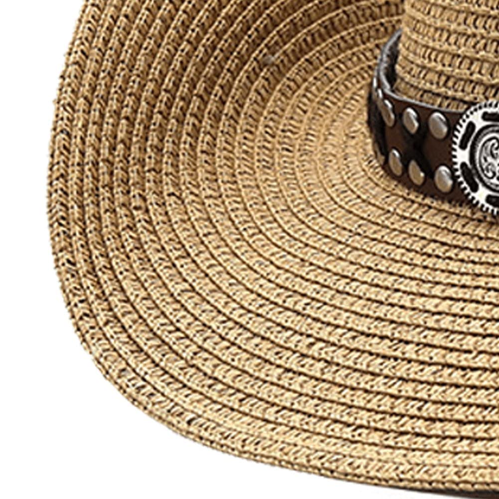 Wudaizhi Papel Natural Western Cowboy Hat Ancho Mujeres Men Summer Beach Sombreros De Paja Panamá Panama Jazz Sun Gorra