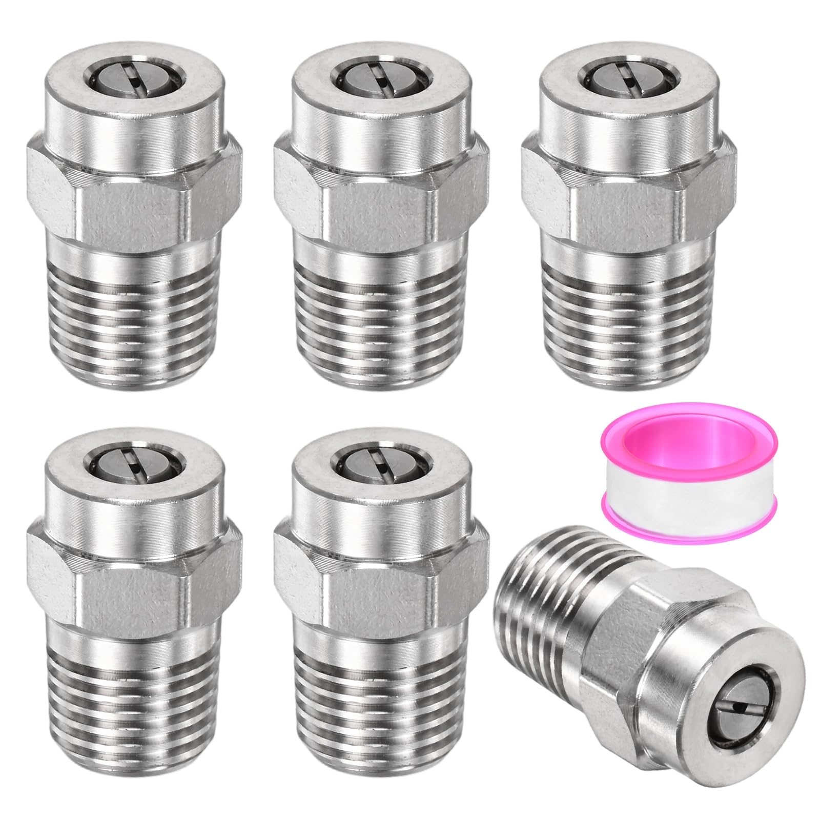 TIXIPEM 1/4IN Male NPT 40 Degree Surface Cleaner Tips [6PCS] - Pressure Washer Nozzles Cleaner Nozzle Replacement Use for Water Gun & Water Broom - [Stainless Steel-1.07MM Orifice]