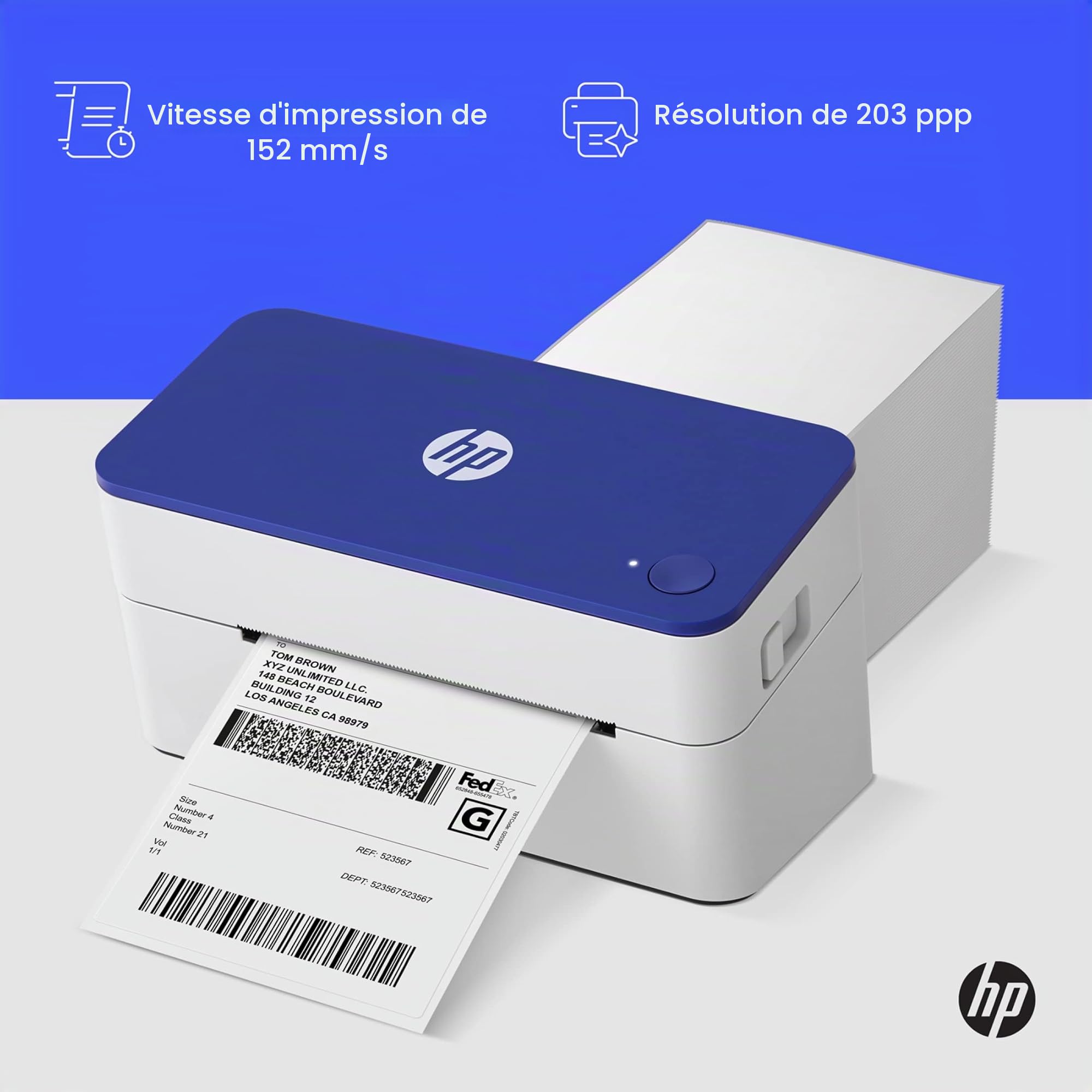 HP Imprimante d'étiquettes Thermique Work Solutions Compact Shipping 4x6 Imprimante 203 DPI Haute Vitesse Facile à Utiliser pour Le Bureau à Domicile Prend en Charge PC et Mac