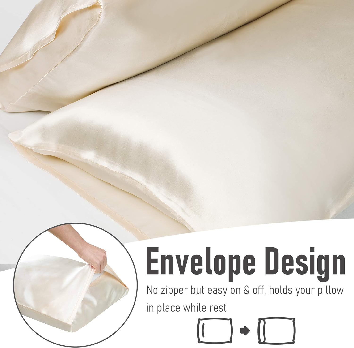 Tyfitb Satin Pillowcase for Hair and Skin, Gold Pillowcases Set of 2, Cooling Pillow Cases Standard Size(20×26 Inches), Soft Luxury Satin Pillowcase with Envelope Closure : Home & Kitchen