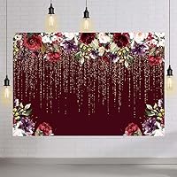 Vista 4 de Fondo floral burdeos de 7 x 5 pies con purpurina dorada (sin purpurina real), decoración de fiesta de cumpleaños, flores rojas, decoración